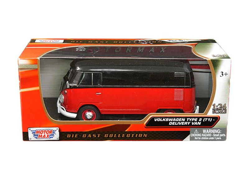 Volkswagen Type 2 (T1) Delivery Van (Black/Red) 1:24 Scale Diecast Car