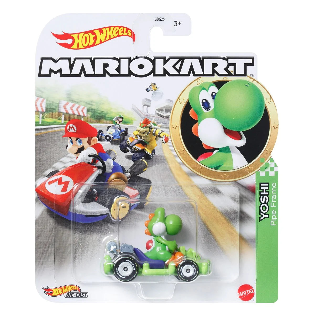 Hot Wheels Mario Kart – Yoshi Pipe Frame Kart 1/64 Scale Diecast Car Packaging