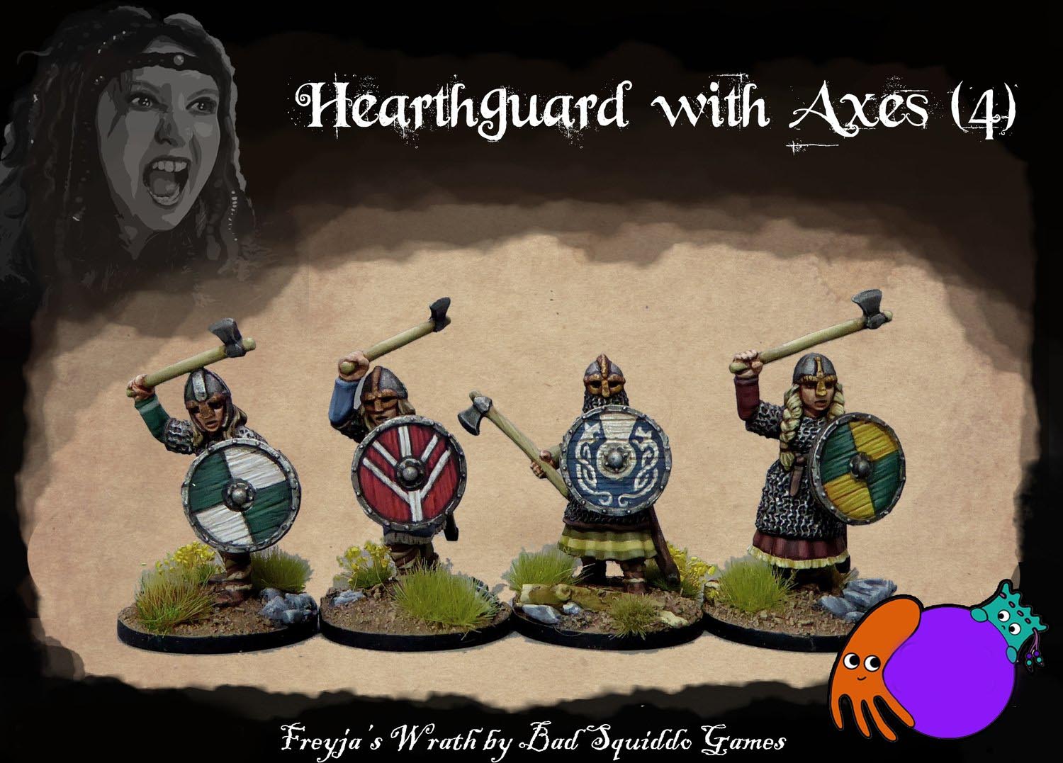 Shieldmaiden Hearthguard with Axes, 28 mm Scale Model Metal Figures Painted Examples