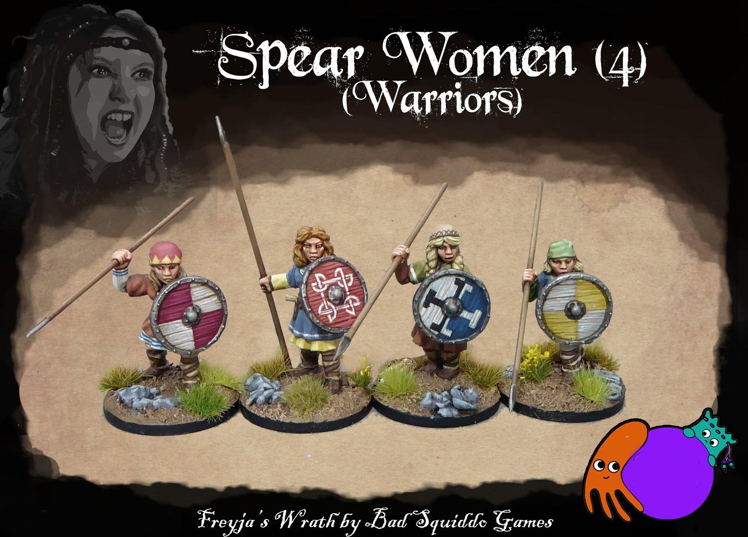 Shieldmaiden Warriors with Spears 28 mm Scale Model Metal Figures Painted Example