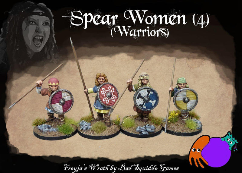 Shieldmaiden Warriors with Spears 28 mm Scale Model Metal Figures Painted Example