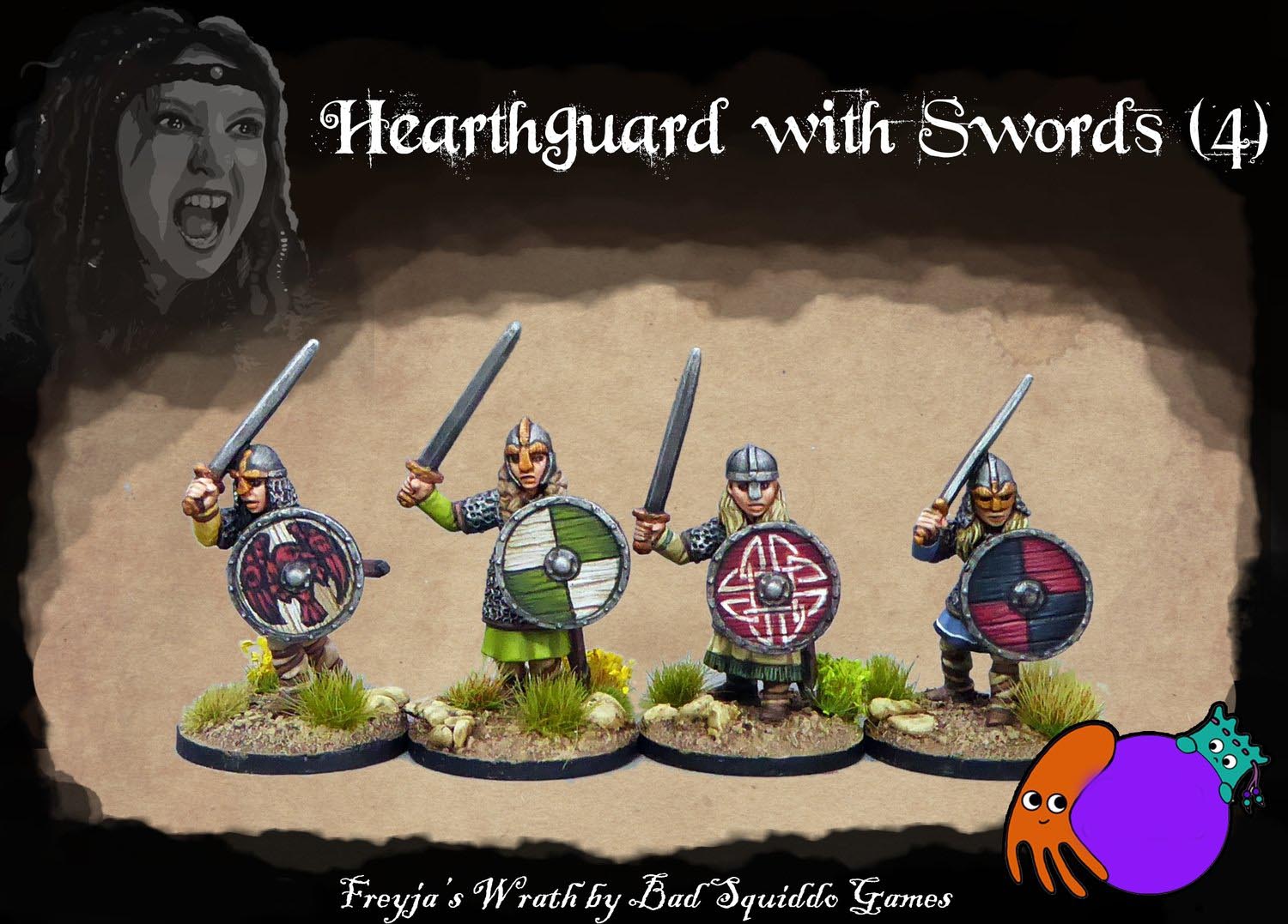 Shieldmaiden Heathguard with Swords 28 mm Scale Model Metal Figures Painted Example