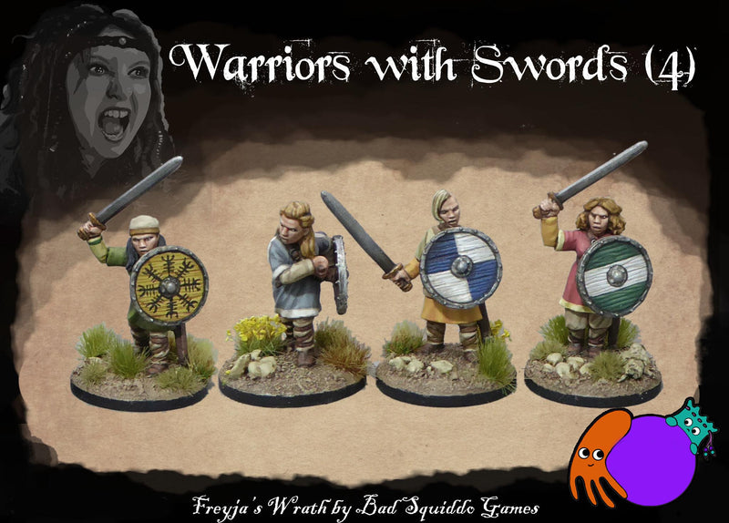Shieldmaiden Warriors with Swords 28 mm Scale Model Metal Figures Painted Example