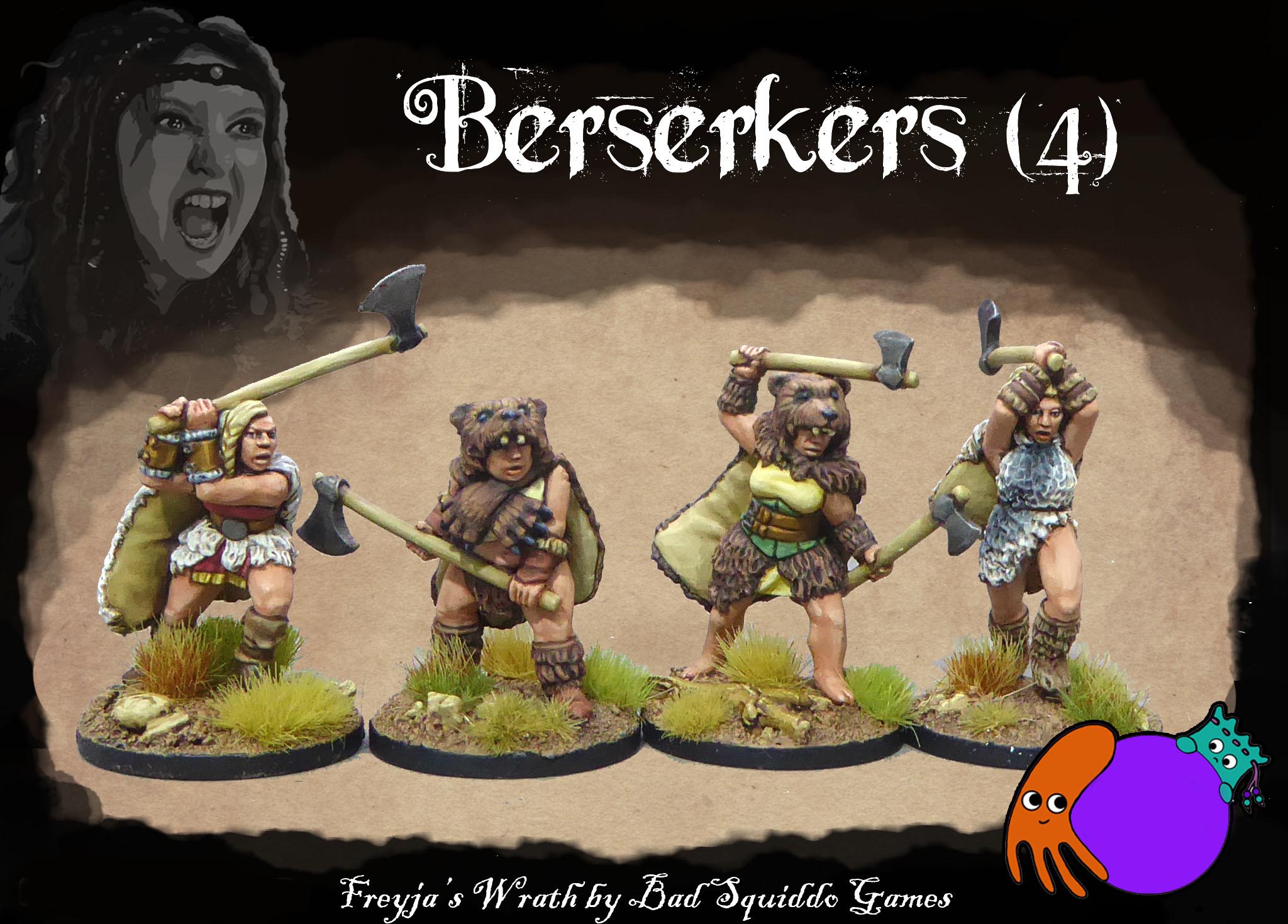 Shieldmaiden Berserkers, 28 mm Scale Model Metal Figures Painted Examples