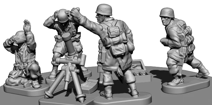 German Fallschirmjäger WWII,  1:144 (12 mm) Scale Model Plastic Figures 81 mm Mortar Section