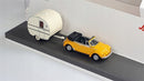 Volkswagen Beetle Convertible (Yellow) with Caravan 1:87 Diecast Scale Model Right Front View