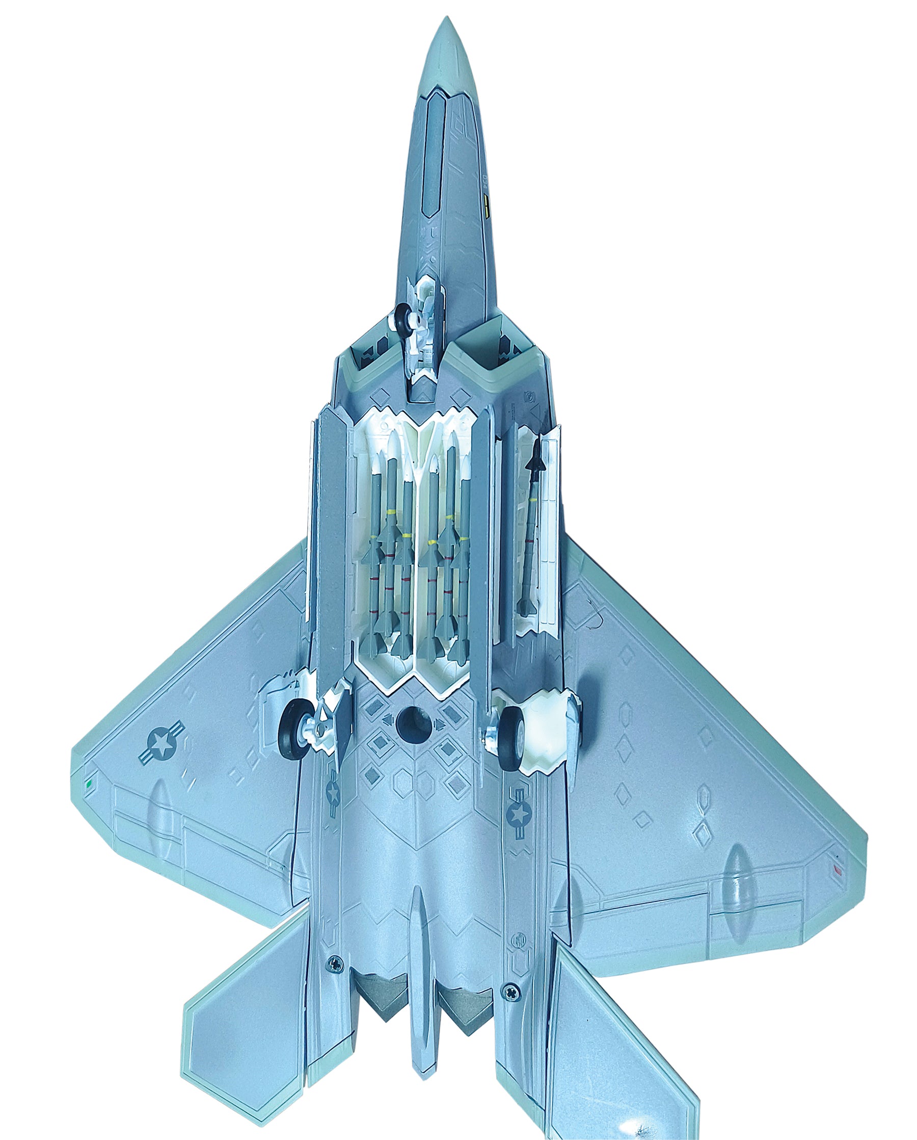 Lockheed Martin F-22 Raptor, 43rd Fighter Squadron “Hornets” 2006, 1:72 Scale Diecast Model Bottom View with Weapons