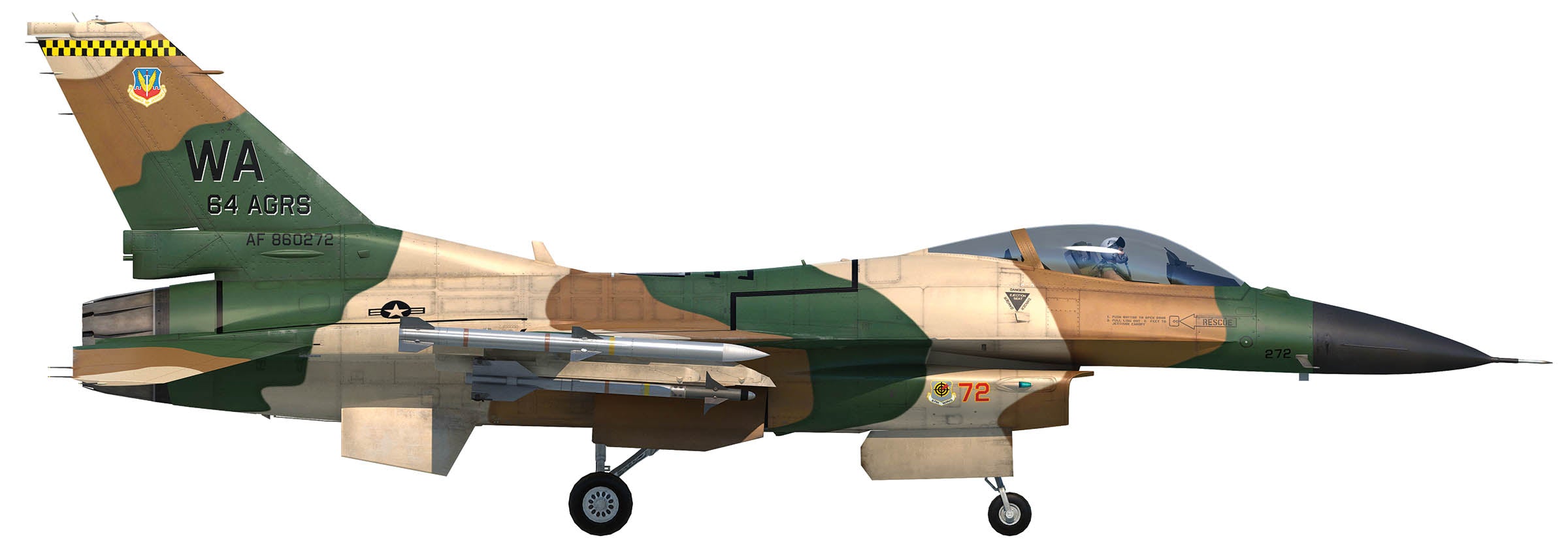 Air Force 1 Lockheed Martin (General Dynamics) F-16C Fighting Falcon (Block 32) 64th AGRS 2007 – 1:100 Scale Diecast Model Right Side View