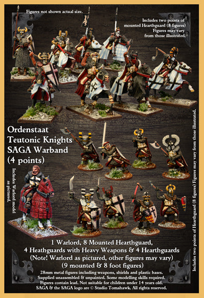 SAGA Ordenstaat Teutonic Knights Starter Warband, 28 mm Scale Metallic Figures Back of Box