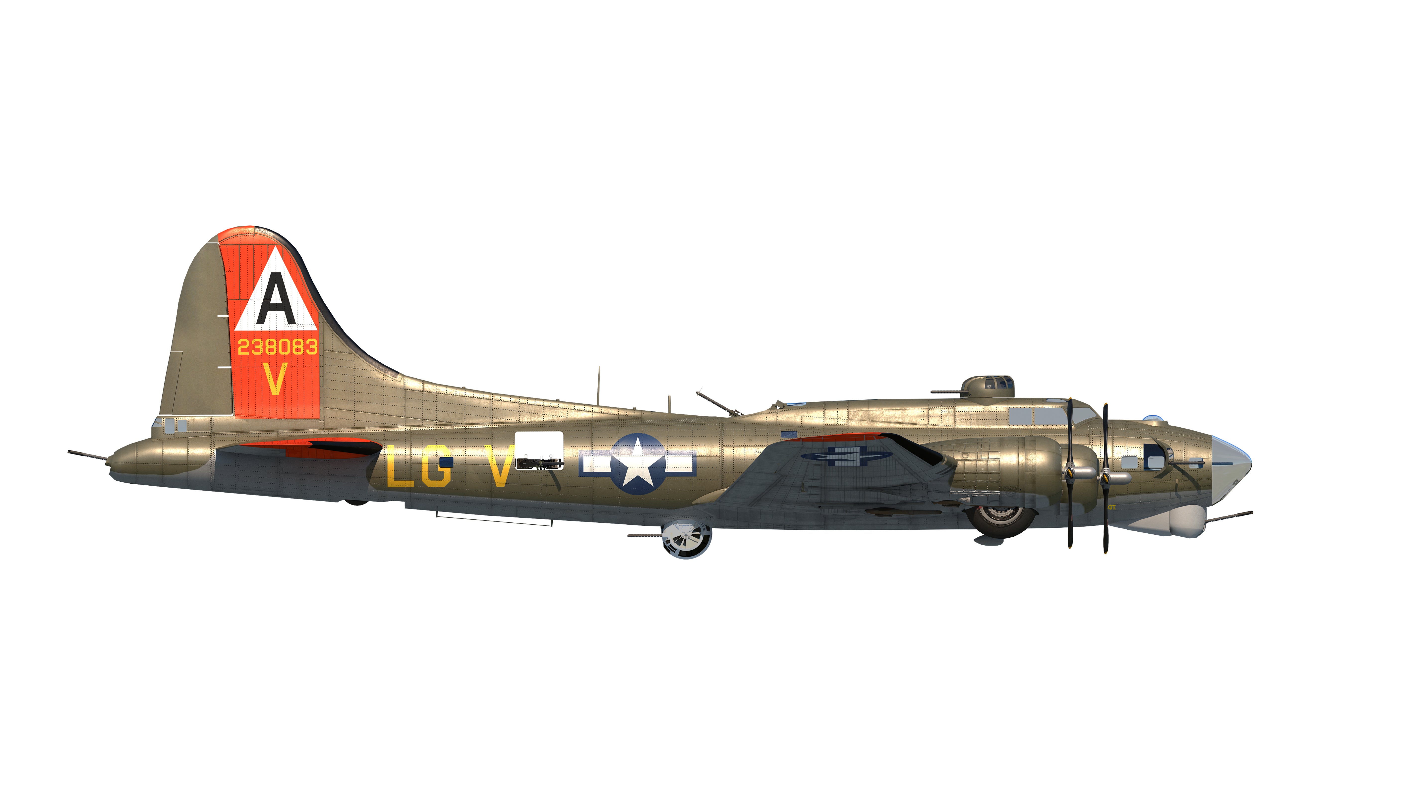 Boeing B-17G Flying Fortress “Man O’ War II” 322nd Bombardment Squadron 1944, 1:72 Scale Diecast Model Illustrtion Rigth Side View