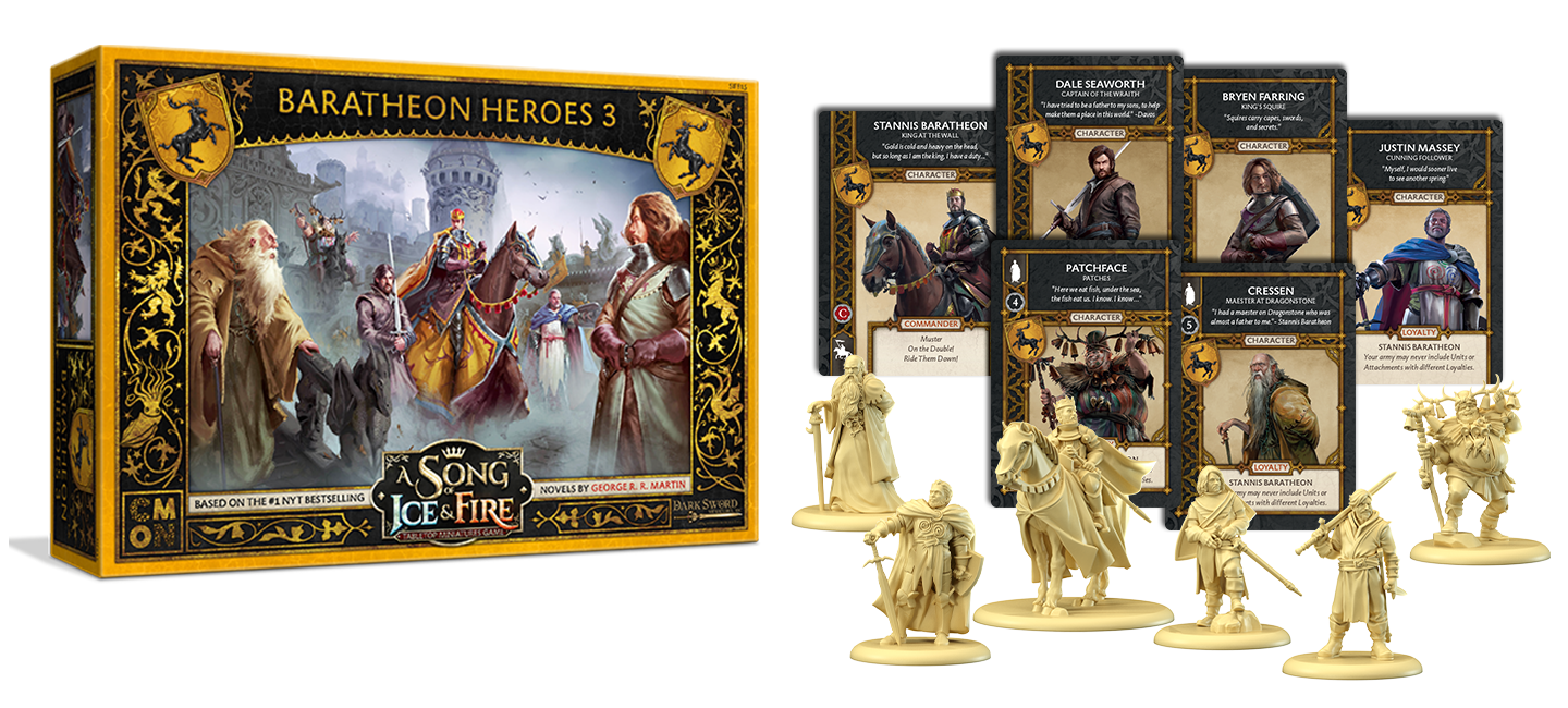 A Song of Ice & Fire House Baratheon Heroes 3 Miniatures Contents