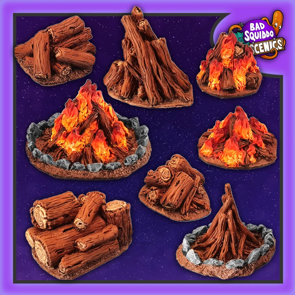 Bonfires & Log Piles (8) 28 mm Scale Models Close Up