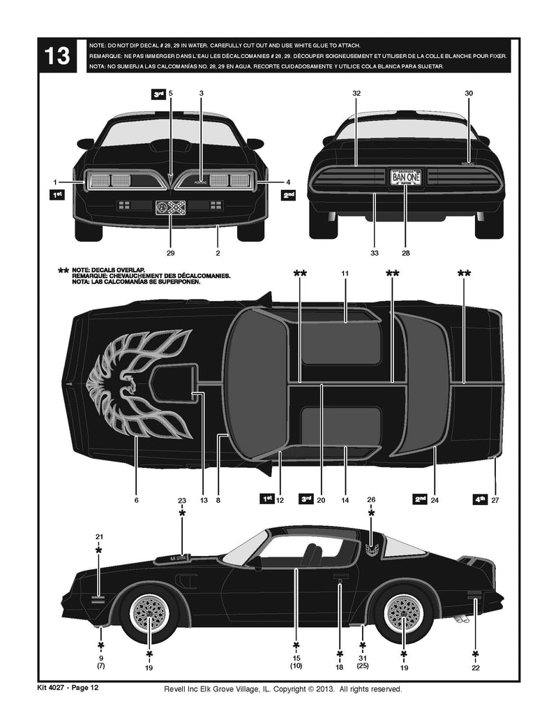 1977 Pontiac Firebird Smokey & The Bandit 1/25 Scale Model Kit Instructions Page 12