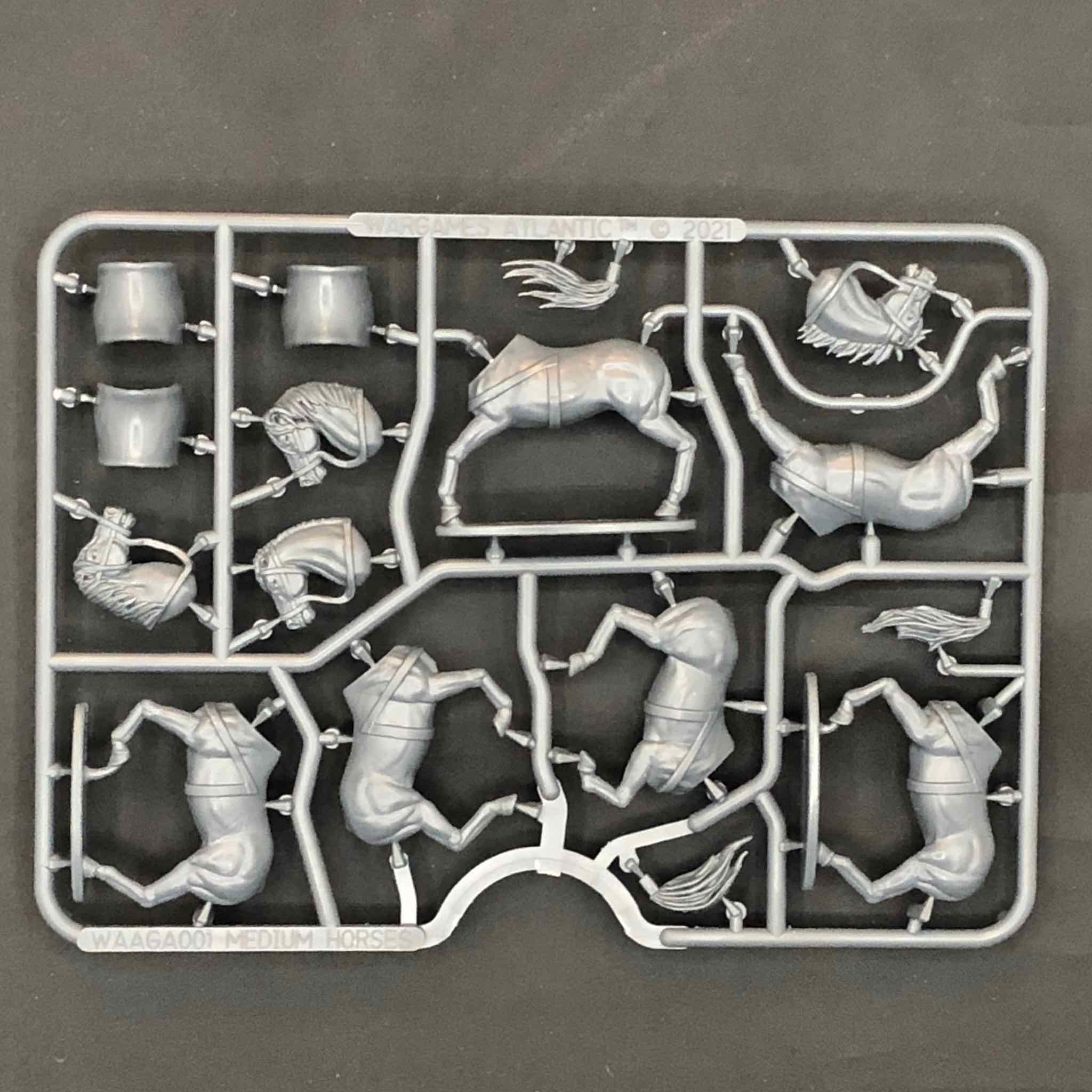 Sprue showing unassembled 28mm Horse Parts Front
