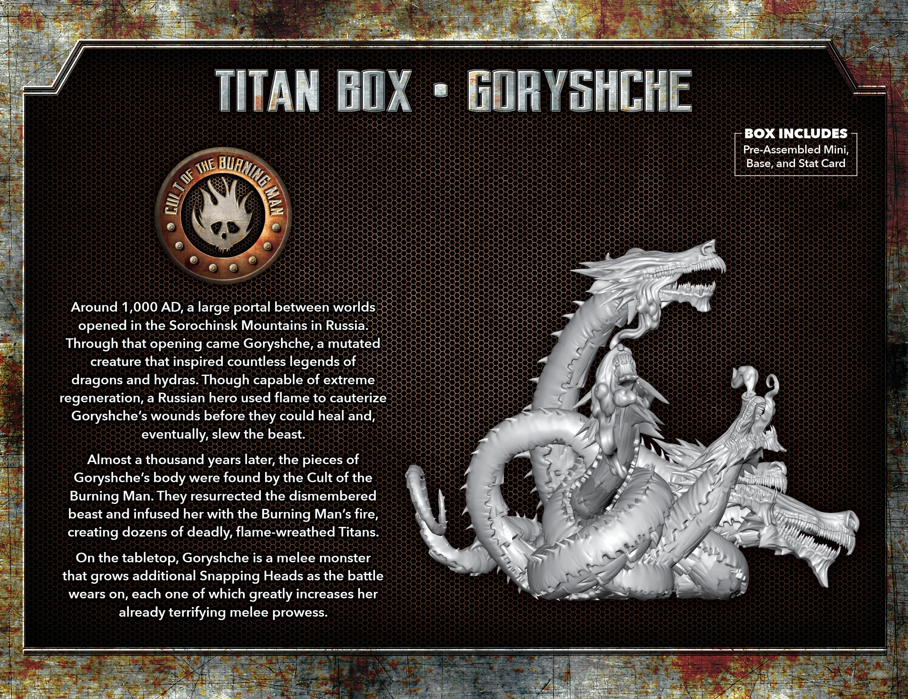 The Other Side - Cult of the Burning Man: “Gorysche”, 32 mm Scale Model Plastic Figure Back of Box