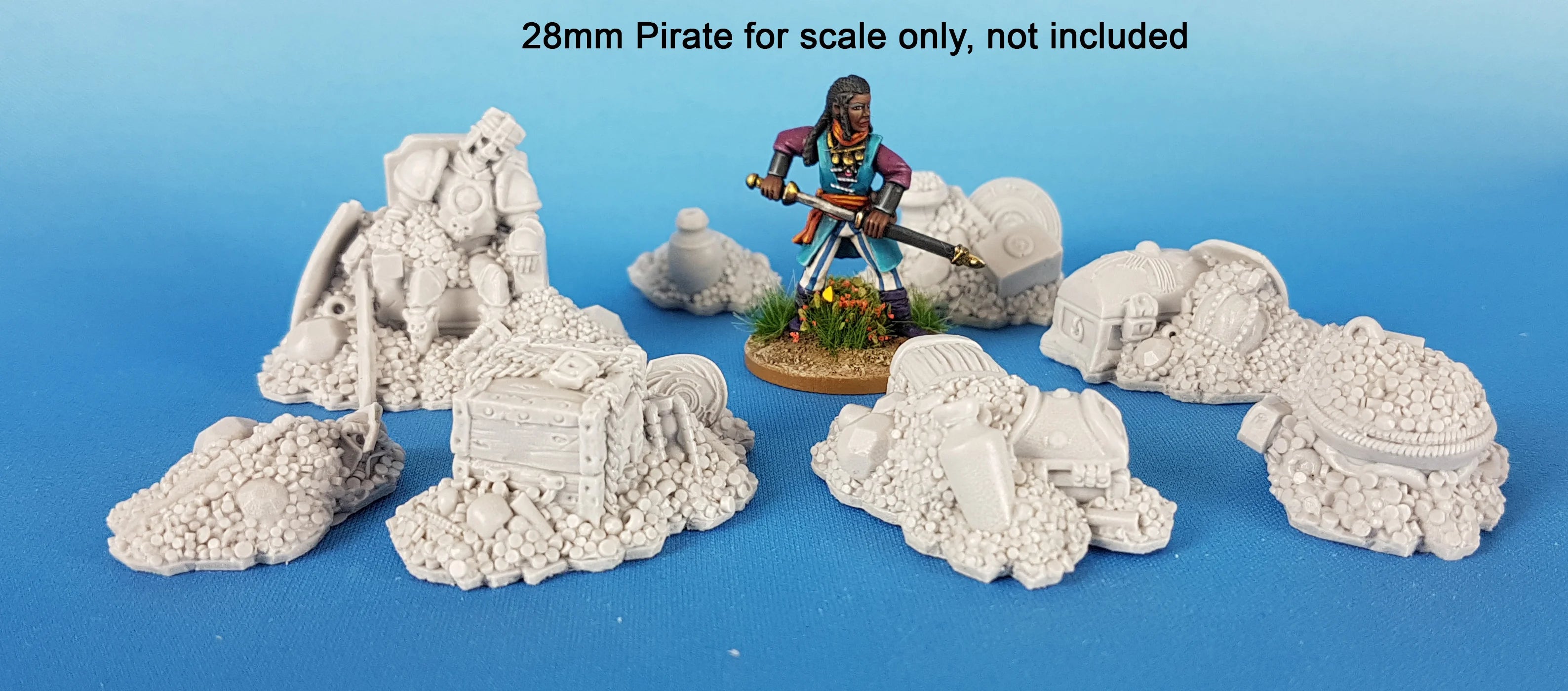 Fantasy Cursed Treasure Piles (8) 28 mm Scale Models Size Comparision