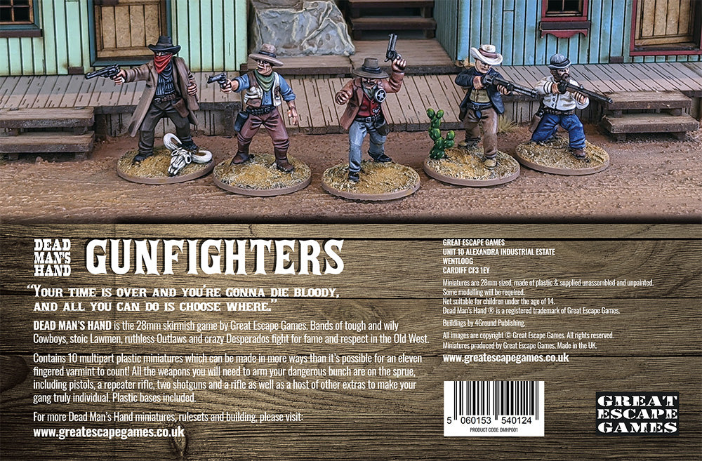 Dead Man’s Hand Gunfighters 28 mm Scale Model Plastic Figures Back of Box