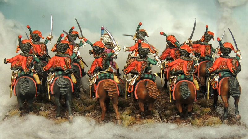 French Chasseur Ã Cheval if the Old Guard, 28 mm Scale Model Plastic Figures Painted Example Rear View