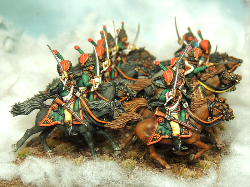 French Chasseur Ã Cheval if the Old Guard, 28 mm Scale Model Plastic Figures Painted Example Side View