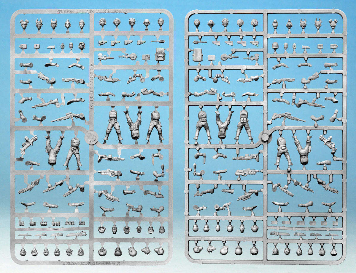 Stargrave Mercenaries II, 28 mm Scale Model Plastic Figures Sample Frame Front & Back