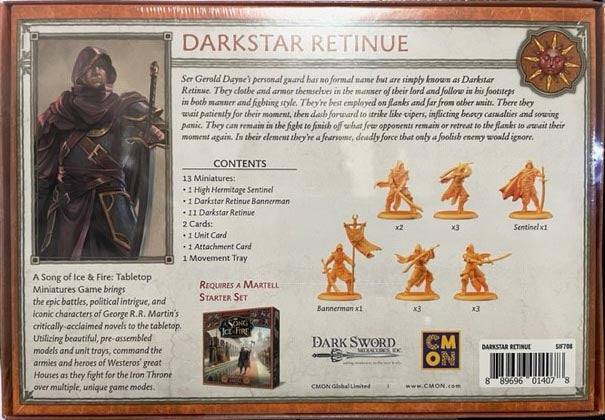 A Song of Ice & Fire House Martell Darkstar Retinue Miniatures Back Of Box