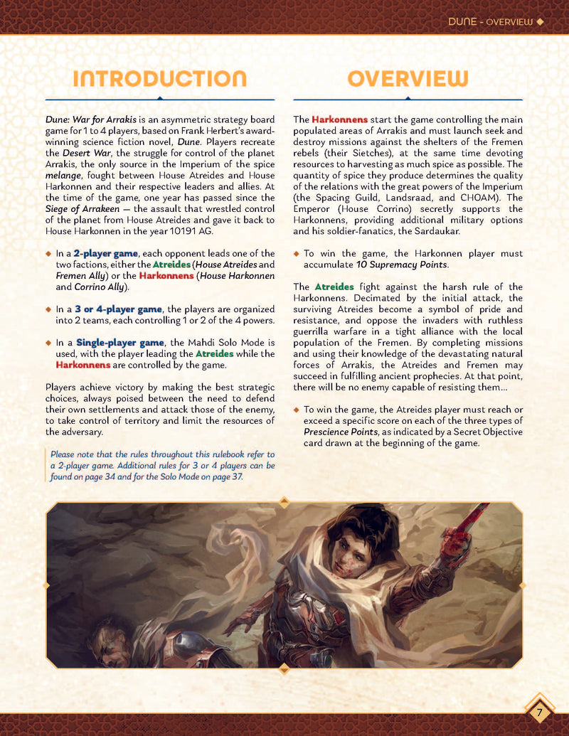 Dune: War for Arrakis Strategy Board Game Rulebook Page 7 Intro & Overview