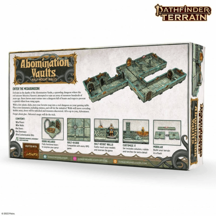 Dungeons & Lasers Pathfinder Terrain: Abomination Vaults (Half Height Walls) Back of Box