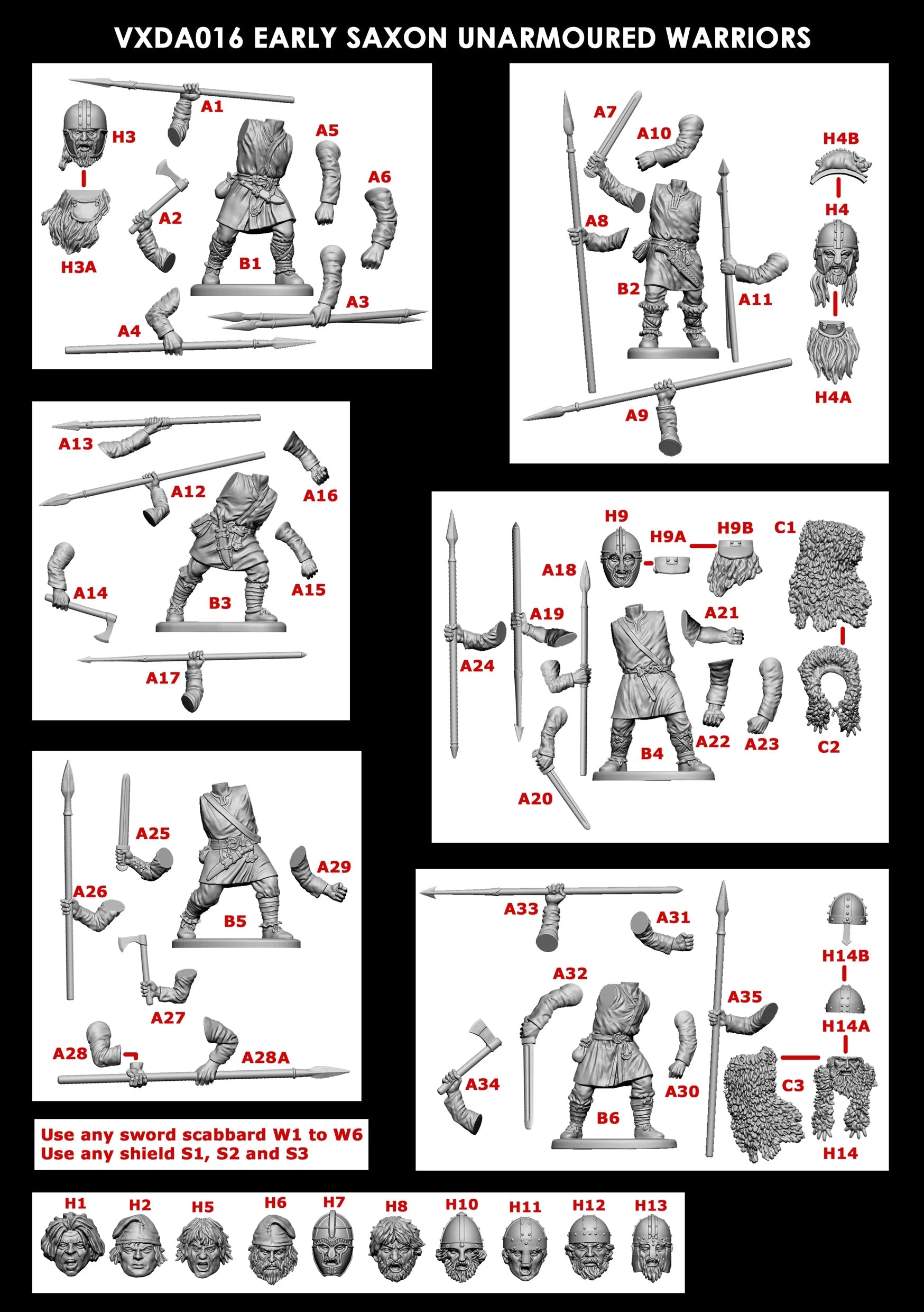 Step-by-step assembly instructions for Victrix Early Saxon Armoured Warriors