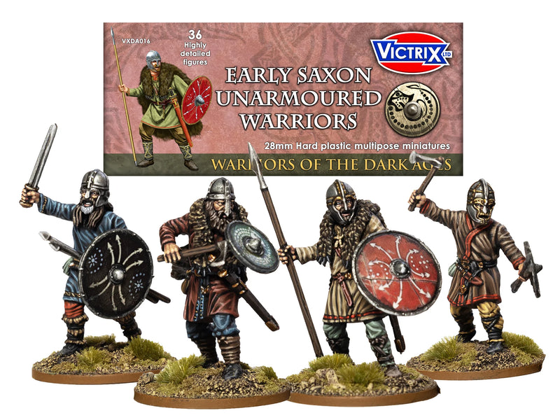 Early Saxon Unarmoured Warriors, 28 mm Scale Model Plastic Figures