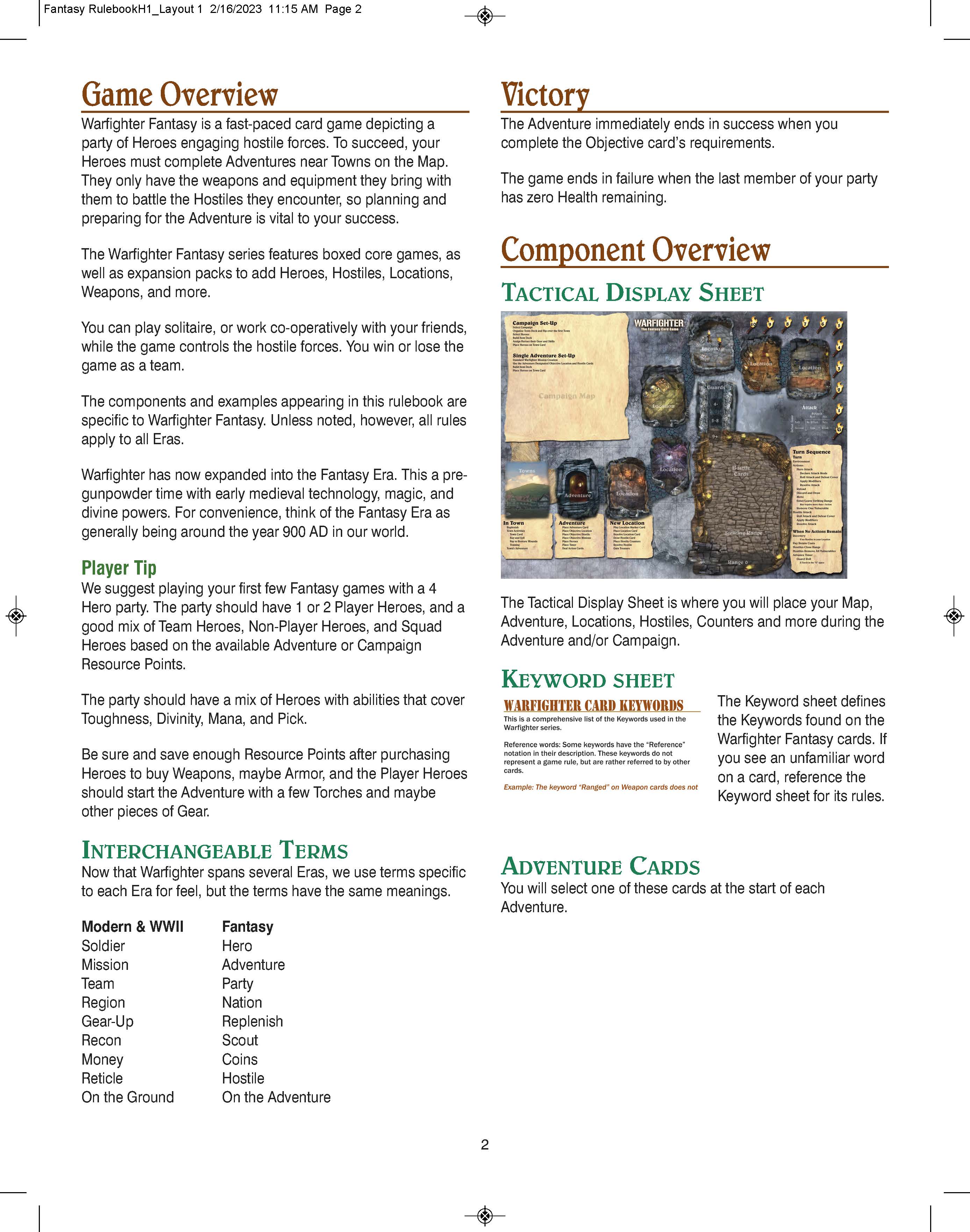 Warfighter Fantasy: Plumeria Core Game Rulebook Page 2