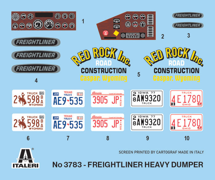 Freightliner Heavy Dumper Truck 1/24 Scale Model Kit Decal Sheet