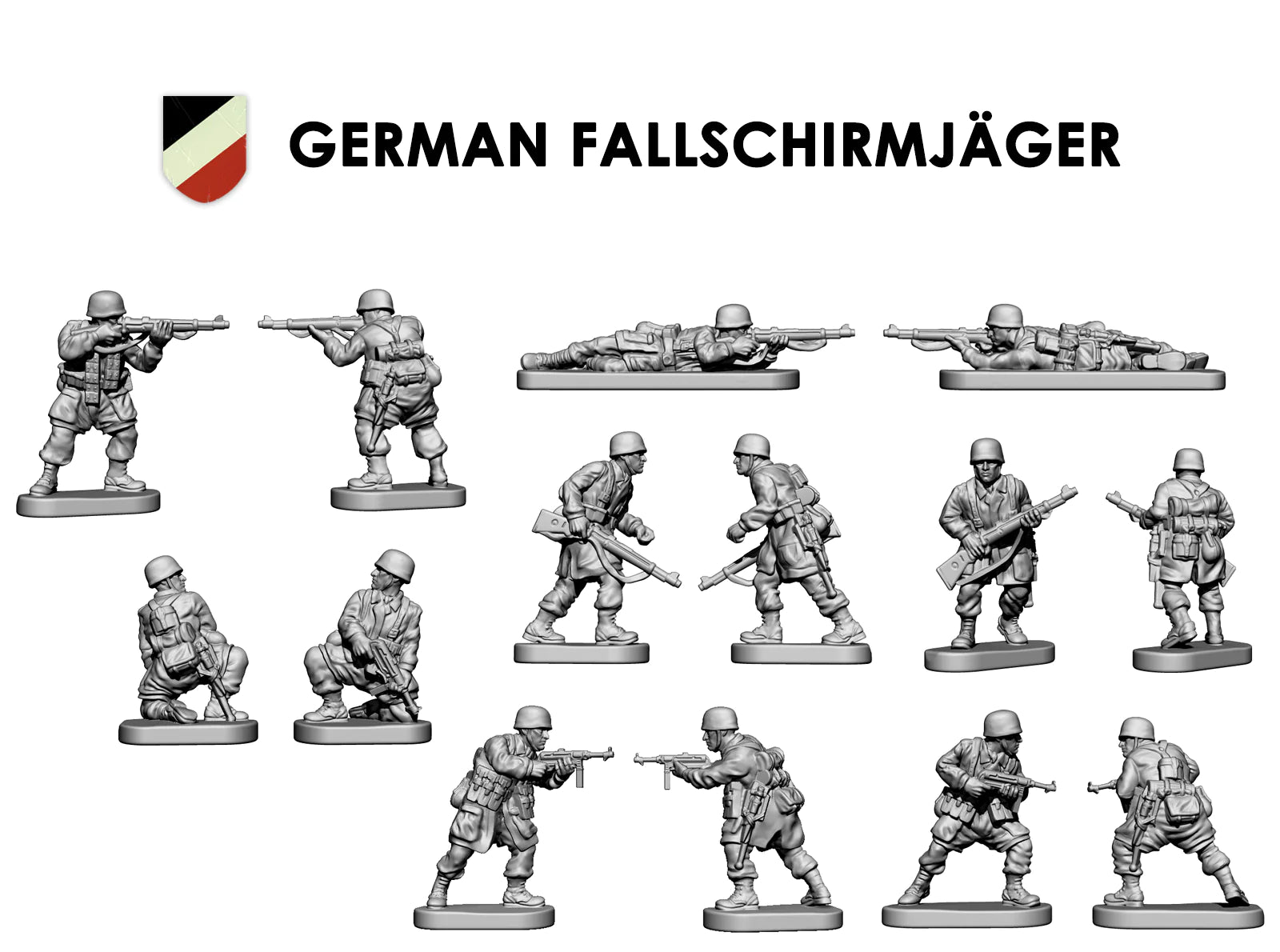 German Fallschirmjäger WWII,  1:144 (12 mm) Scale Model Plastic Figures Poses #4