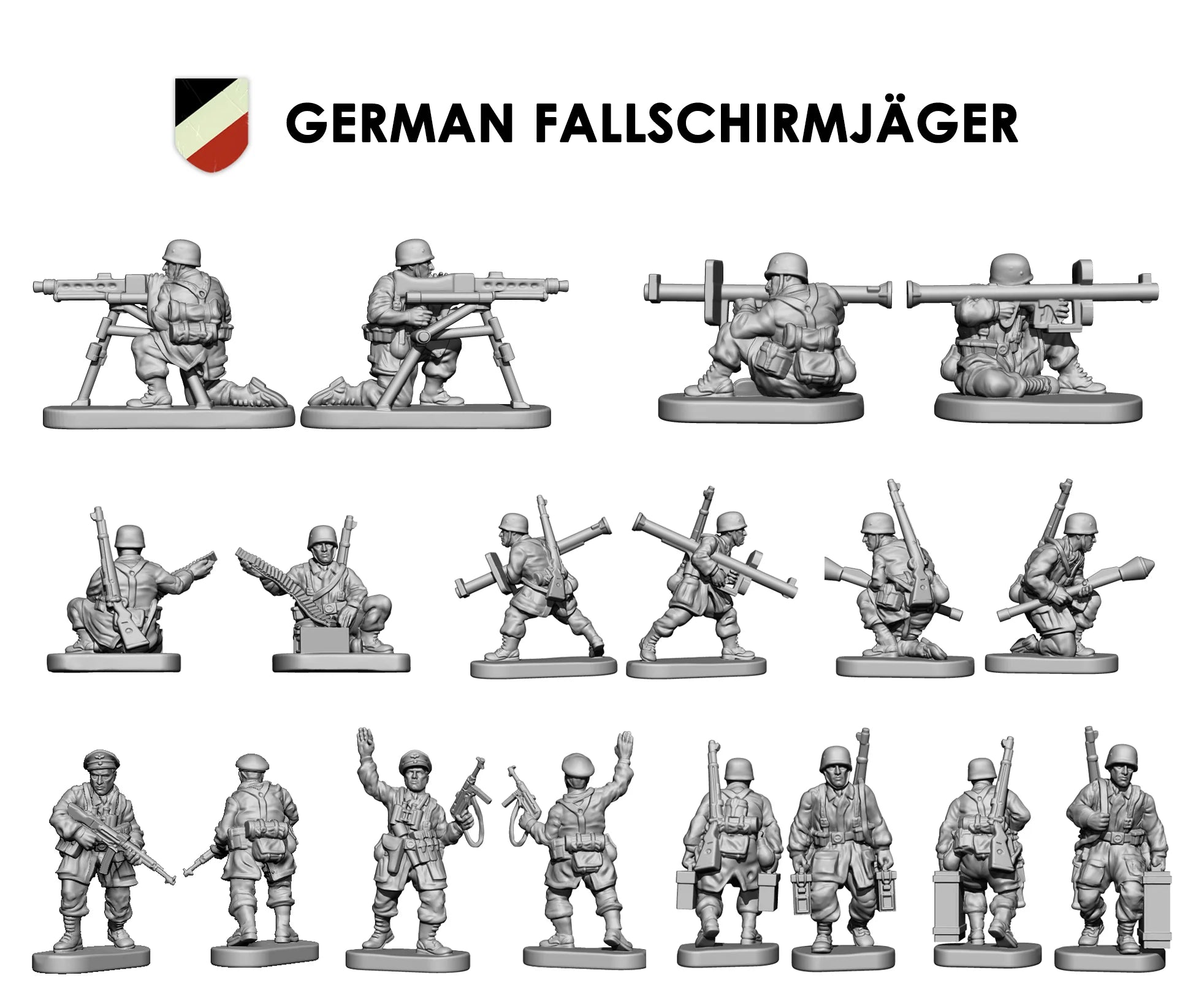 German Fallschirmjäger WWII,  1:144 (12 mm) Scale Model Plastic Figures Poses #2