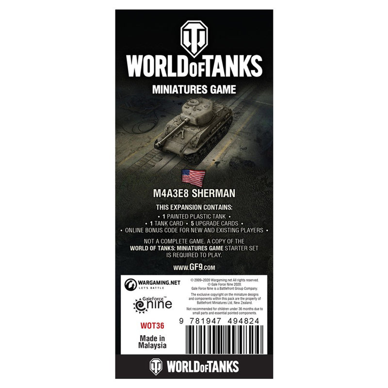 World of Tanks M4A3E8 “Easy Eight” Sherman Tank Expansion Back of Package