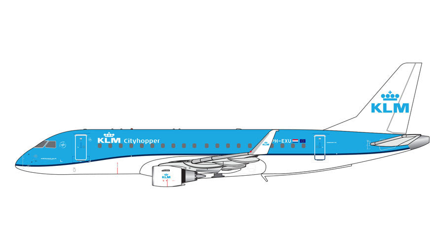 Ilusstration Left view of GeminiJets 1 by 400 scale KLM Cityhopper Embraer E175 diecast model airplane
