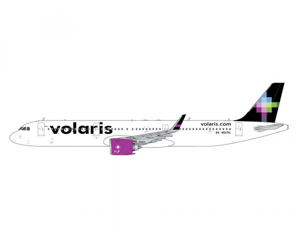 Illustrative left side profile diagram of GeminiJets 1 by 400 scale Volaris Airbus A321neo livery 
