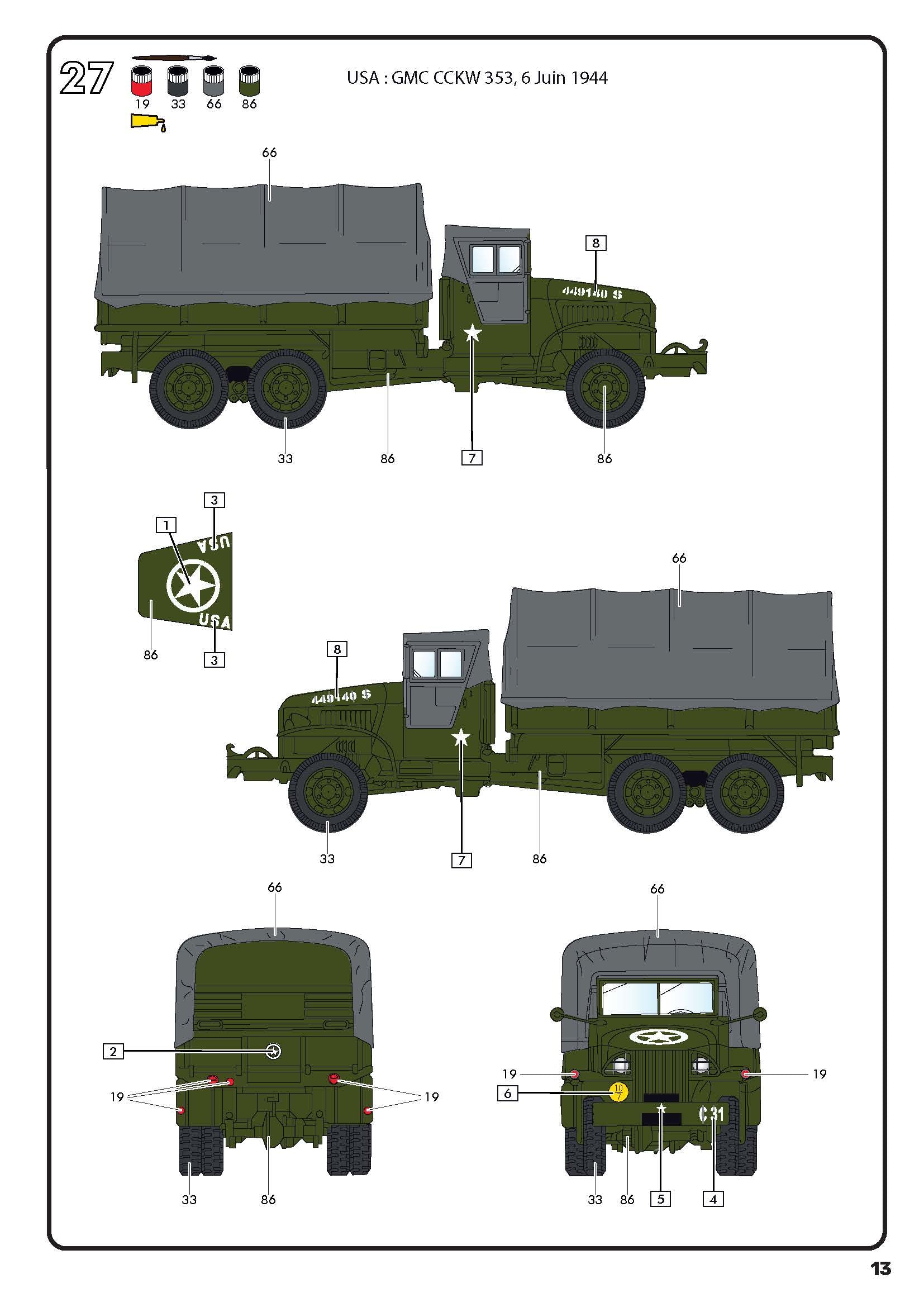 Painting diagram and marking guide for U.S. Army GMC CCKW 353 Normandy Landings June 1944