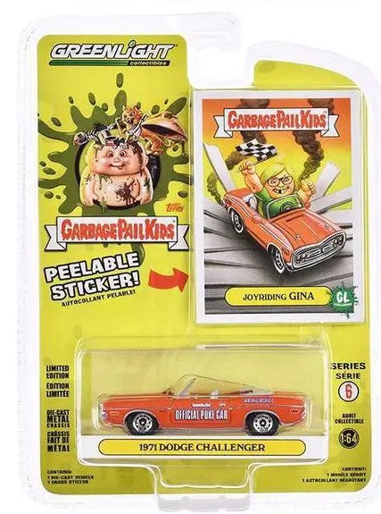 Greenlight Collectibles Garbage Pail Kids Series 6 – Joyriding Gina 1971 Dodge Challenger Convertible 1/64 Scale Diecast Model Packaging