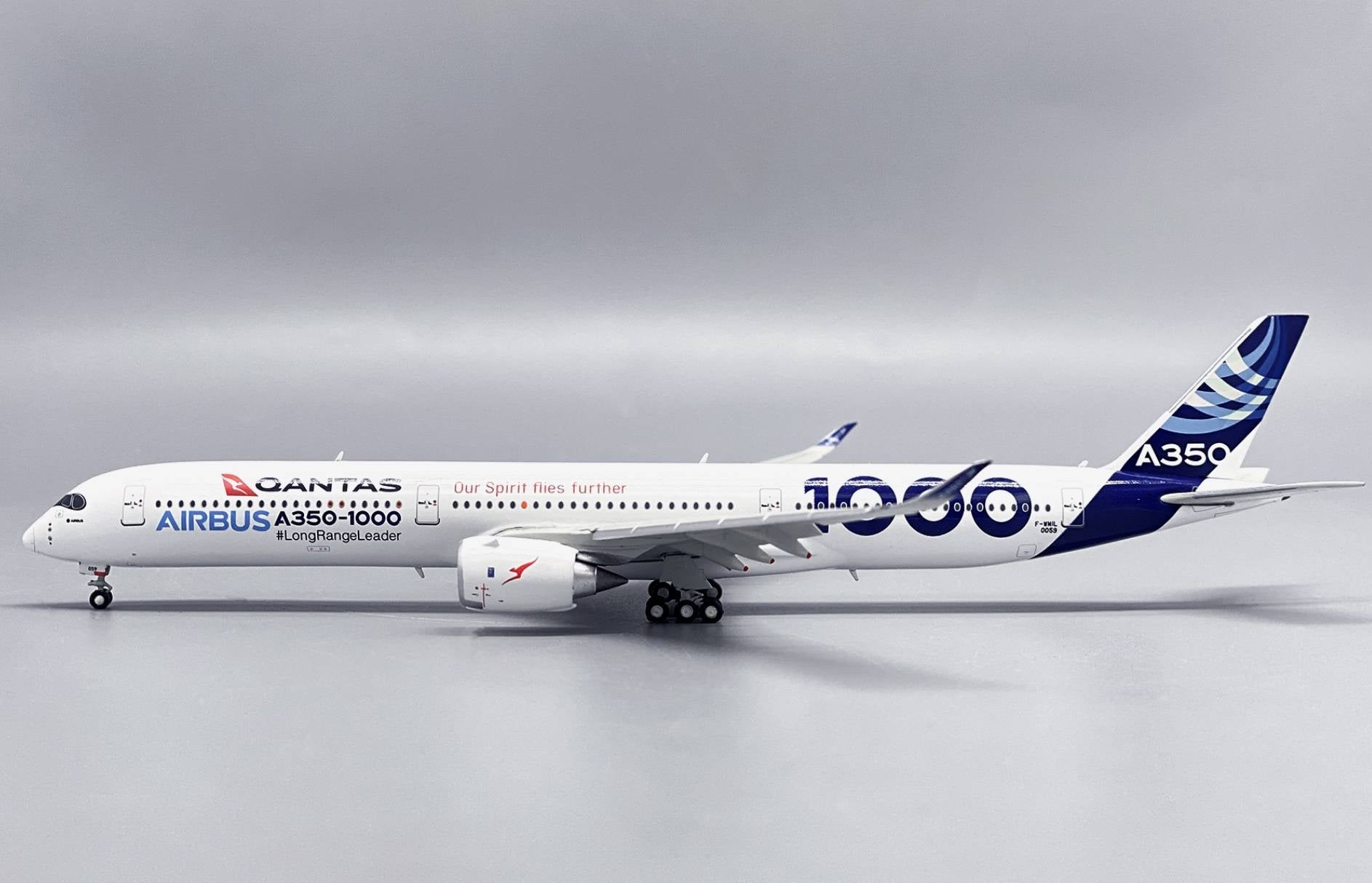 Airbus A350-1000 Airbus House / Qantas Livery (F-WMIL) Flaps Down, 1/400 Scale Diecast Model Left Side View