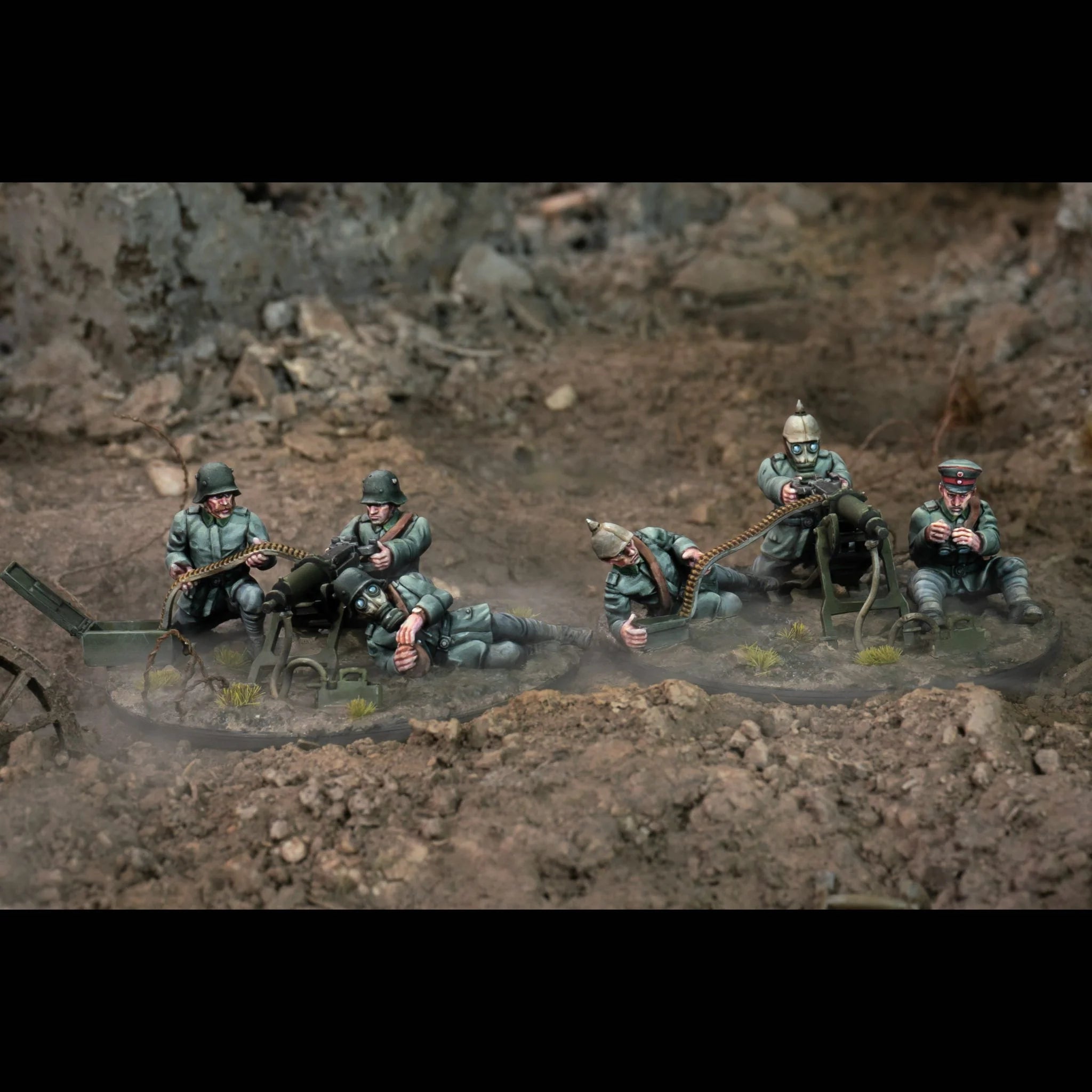 German MG-08 Crews (1914-1918), 28 mm Scale Model Plastic Figures Painted Example