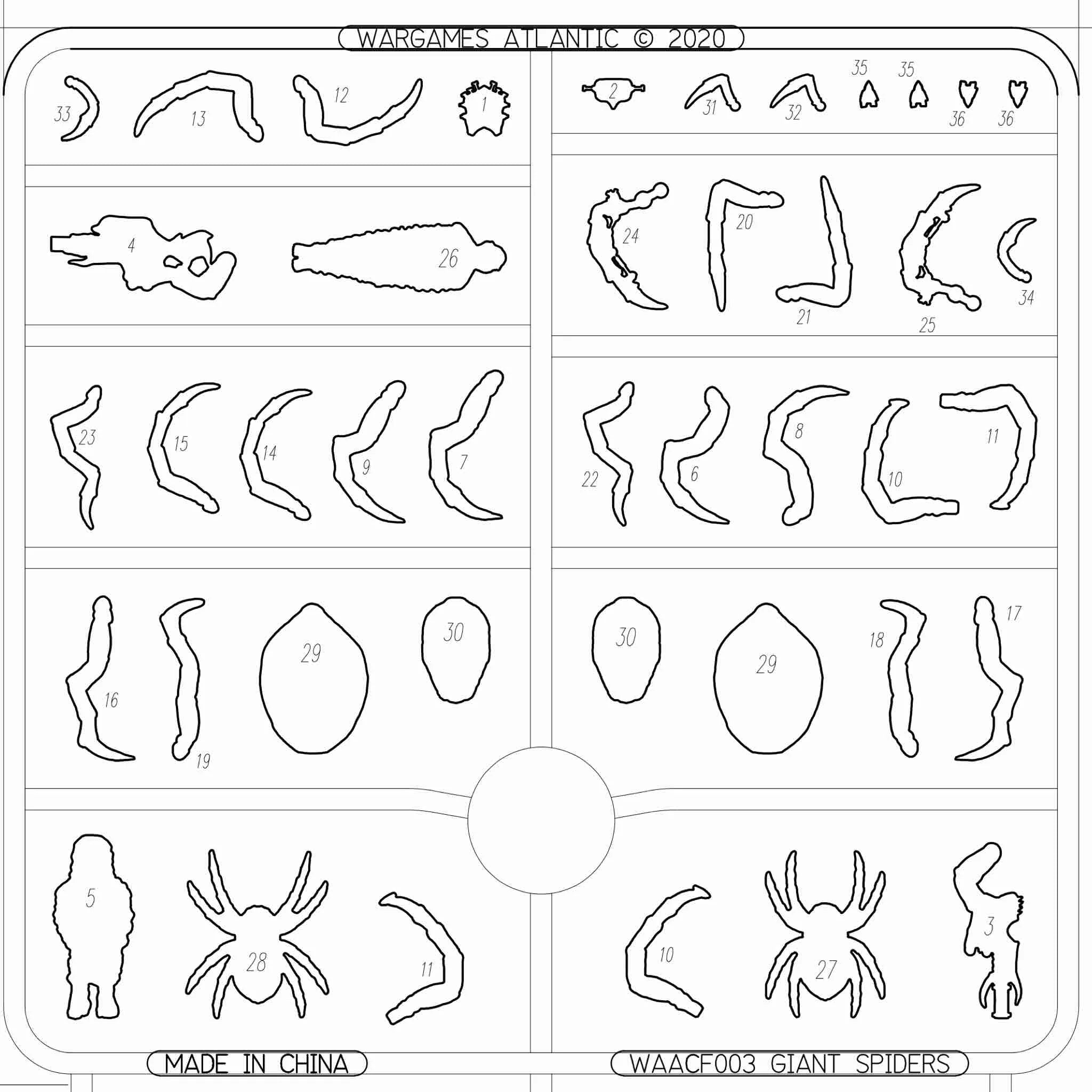 Giant Spiders, 28 mm Scale Model Plastic Figures Example Frame