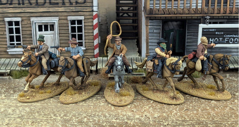 Great Escape Games Dead Man’s Hand Mounted Gunfighters 28 mm Scale Model Plastic Figures Painted Examples