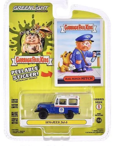 Greenlight Collectibles Garbage Pail Kids Series 6 – Mail Munch Mitch 1970 Jeep DJ-5 1/64 Scale Diecast Model