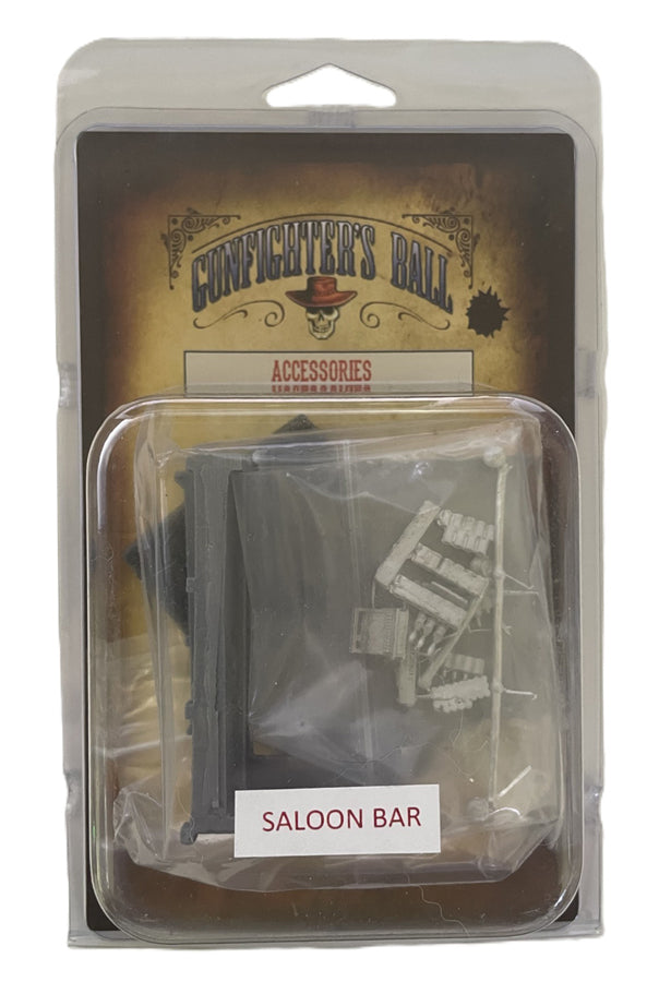 Knuckleduster Miniatures – Gunfighter’s Ball: Saloon Bar Set 28mm Scale Accessories Set Blister Packaging