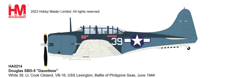 Douglas SBD-5 Dauntless,” White 39” VB-16 USS Lexington June 1944, 1/32 Scale Diecast Model Illustration