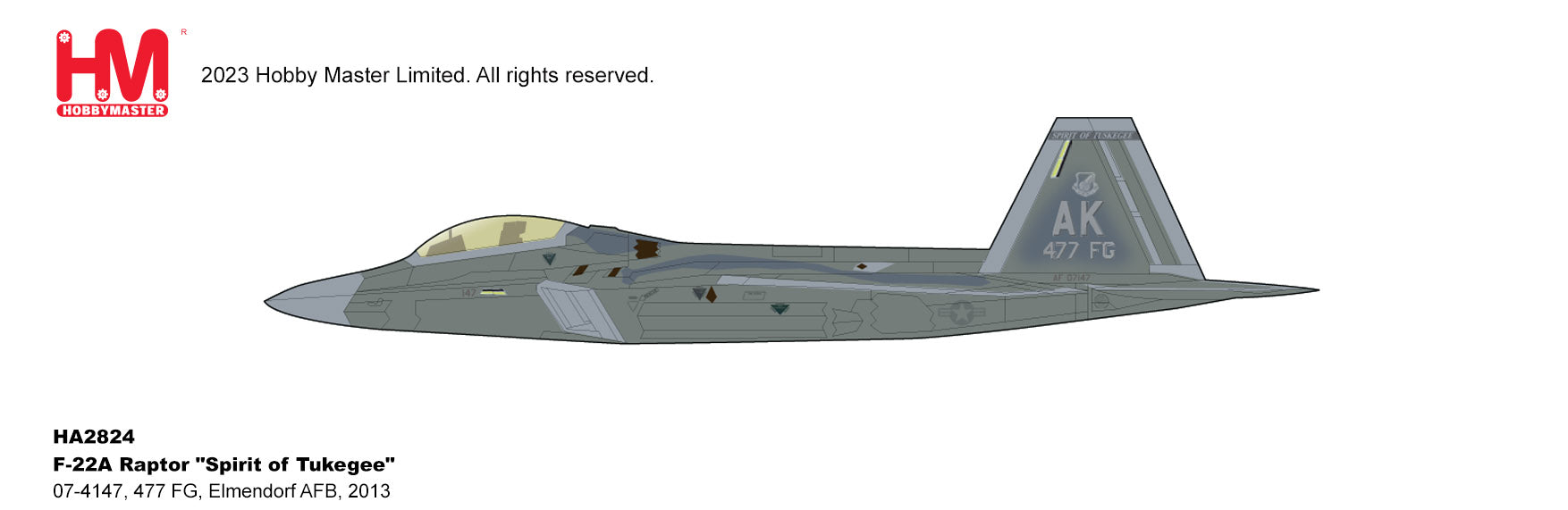 Lockheed Martin F-22A Raptor, 477th FG “Spirit of Tuskegee” 2013, 1:72 Scale Diecast Model Illustration