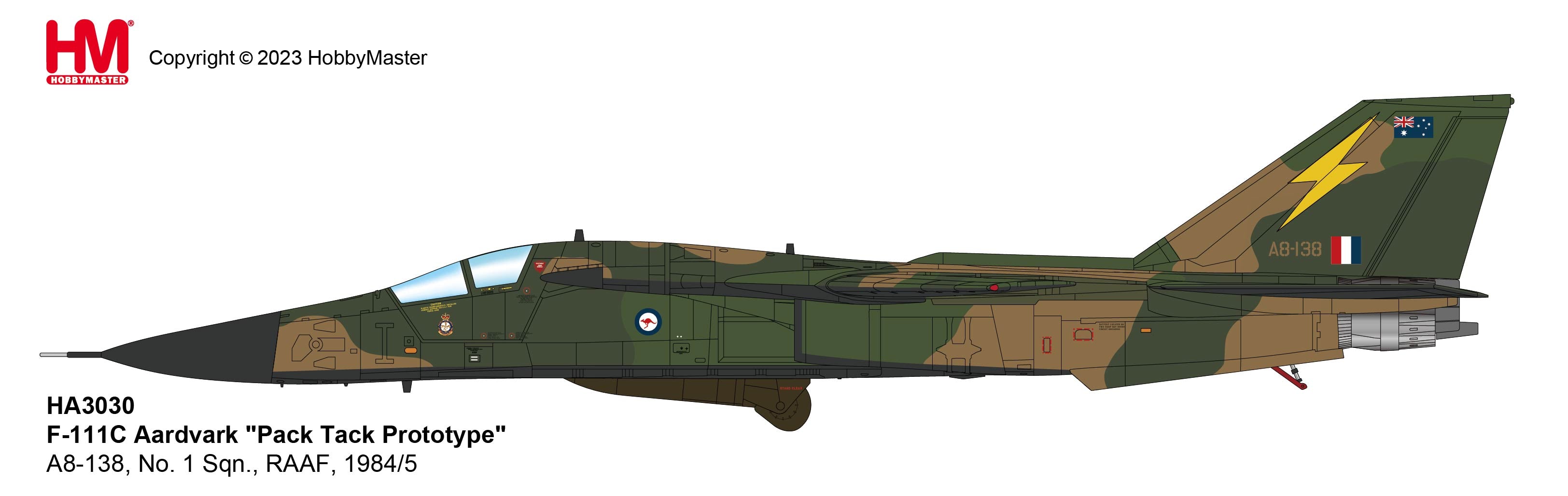 General Dynamics F-111C Aardvark “Pack Tack Prototype” No.1 Squadron RAAF, 1984, 1:72 Scale Diecast Model Illustration