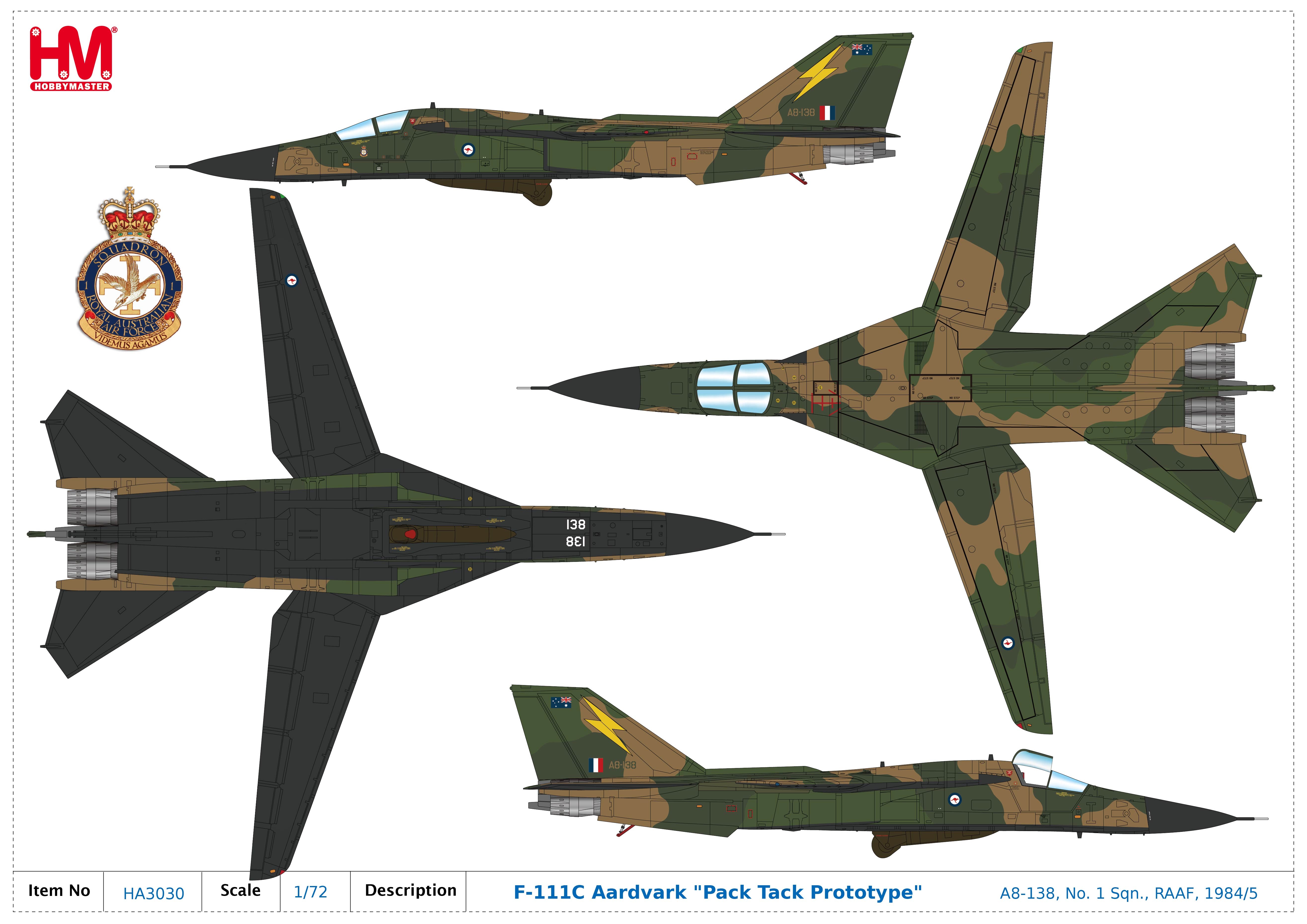 General Dynamics F-111C Aardvark “Pack Tack Prototype” No.1 Squadron RAAF, 1984, 1:72 Scale Diecast Model Livery