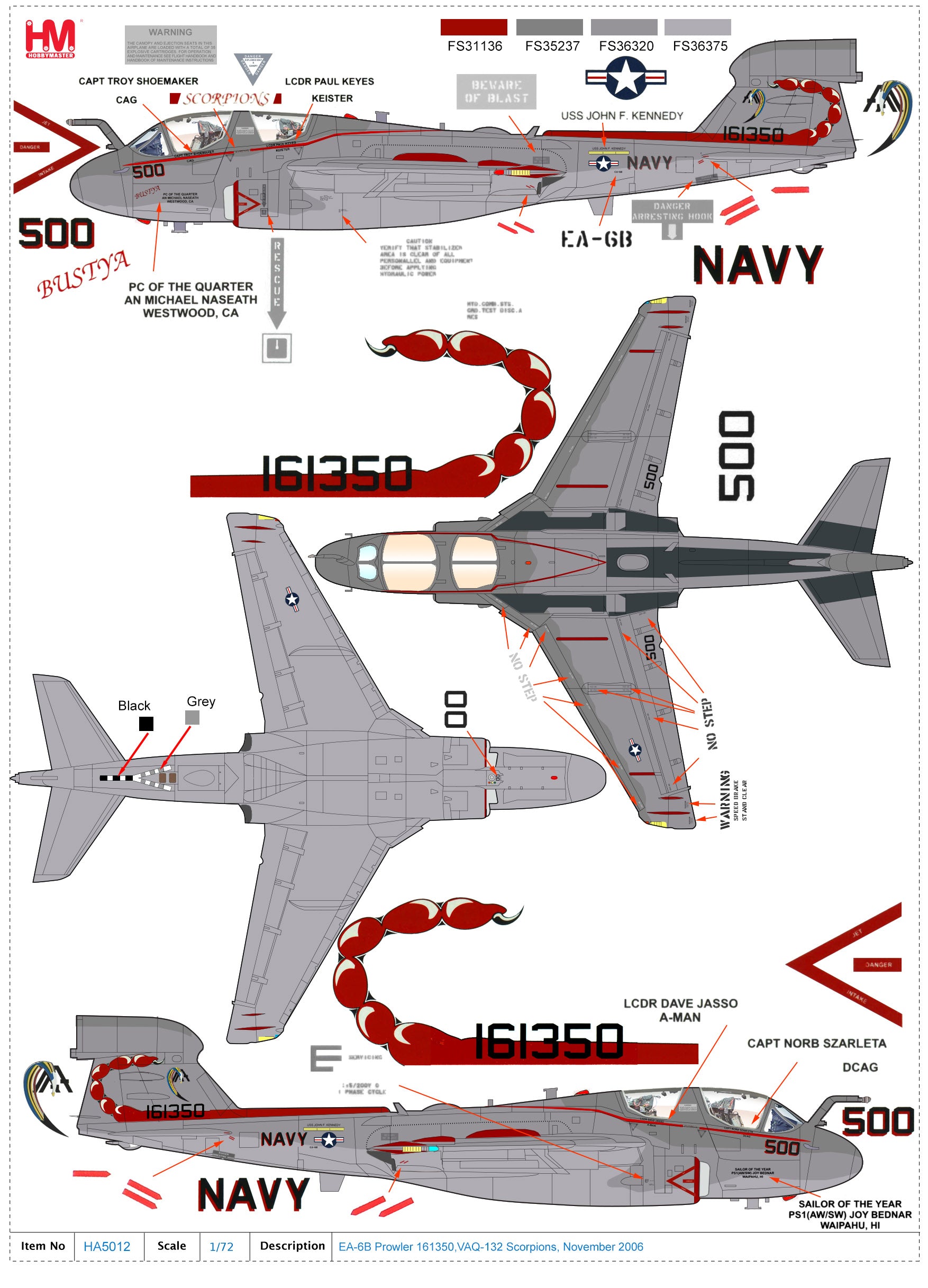 Northrop Grumman EA-6B Prowler VAQ-132 “Scorpions” 2006 1:72 Scale Diecast Model Markings