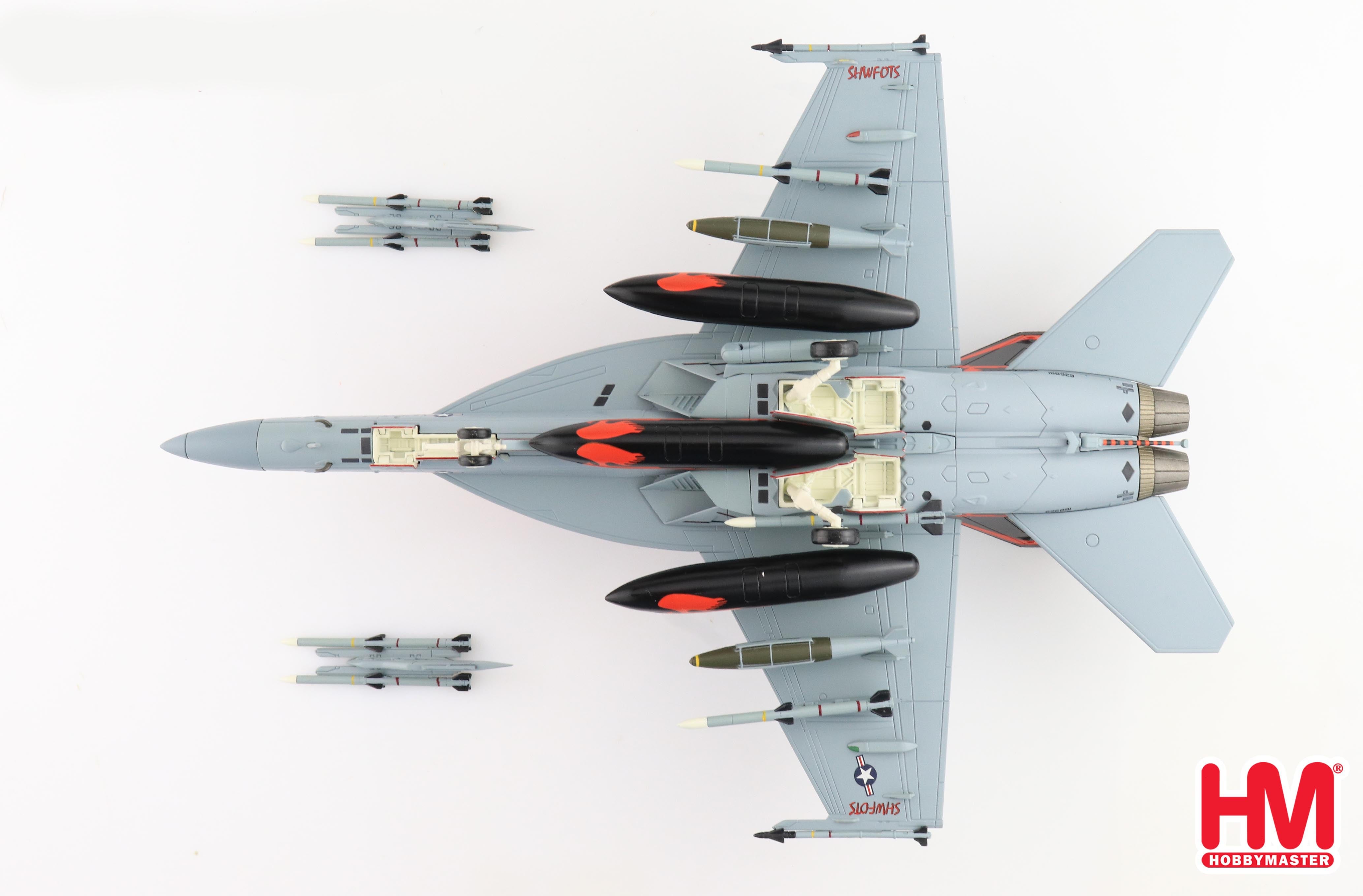 Boeing F/A-18F Super Hornet, VFA-94 “Mighty Strikes”, USS Nimitz (CVN-68)  2021, 1:72 Scale Diecast Model Bottom View & Weapons